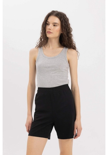 Defacto Slim Fit Dar Kesim U Yaka Basic Düz Ribana Atlet C9826axnsgr210 Gri