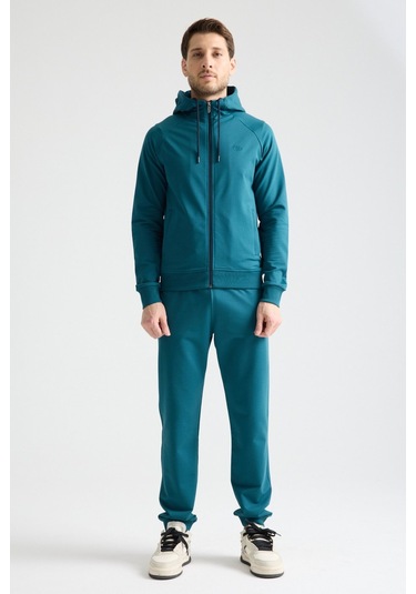 Shooter Sportswear Elit Class Füme Erkek Eşofman Takımı Mevsimlik Kapüşonlu Manşetli Rahat Kalıp Petrol Mavisi