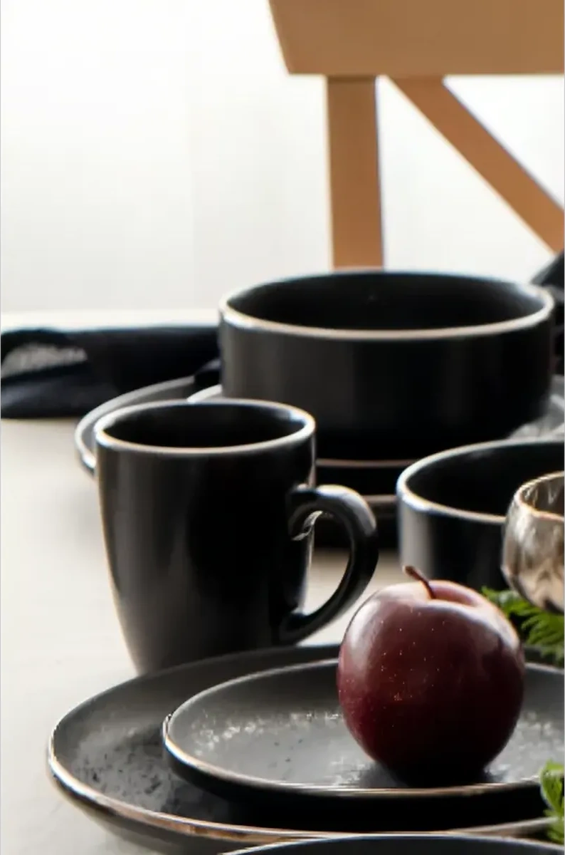 Korall Çay Kupası Seti 4 Parça Seramik Çift 350 Ml Elite Siyah 194944996 Siyah