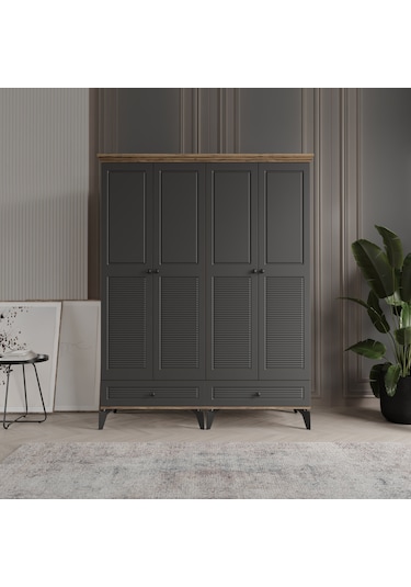 Beenal Nisa 4 Kapaklı Gardırop Dolap 160cm Atlantik Çam-antrasit