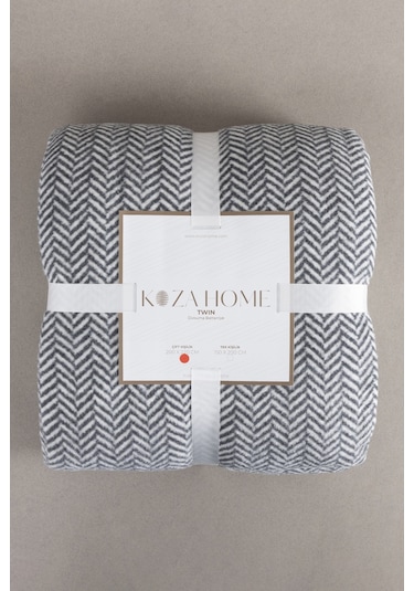 Twin Battaniye Soft Pamuklu Çift Kişilik Battaniye Antrasit Krem 200 X 220 5022a Krem
