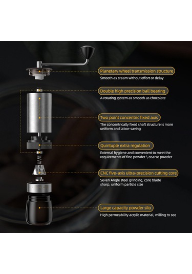 Manuel Kahve Çekirdeği Öğütücü Cnc Paslanmaz Çelik Gümüş Gümüş