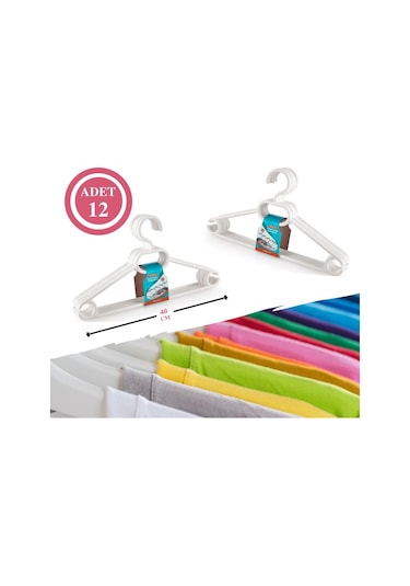 Flora F316 Büyük Boy Klasik Askı 12'li, 40 cm Beyaz