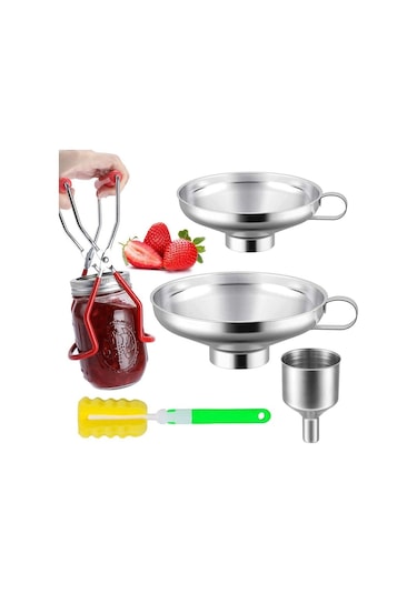 Konserve Hunisi Ve Kavanoz Kaldırma Seti, Temizleme Fırçası Geniş Ağız Klipsli Konserve Hunisi Kavanoz Kaldırıcı, Geniş Ve Normal Kavanoz İçin