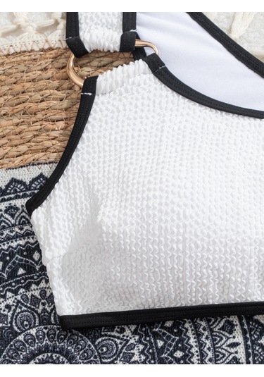 Yaz Patlamasımmodelleri Yüksek Bel İnce Tek Omuz Tek Tek Parça Mayo Metal Halka Degoratifi Darbe Renk Diişbikini Akımım Elbise Kadını Plaj Taatil Geçmezi Beyaz - Siyah