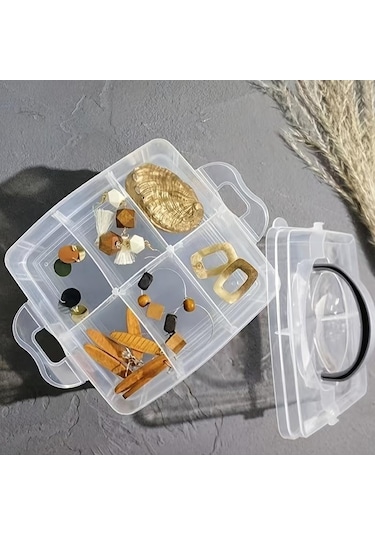 Pembe Şeffaf Ayarlanabilir İstiflenebilir Bölme Yuvası Plastik Saklama Kutusu, Oyunca Takı Aksesuarını Saklamak İçin Kutu 57086888