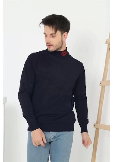 Blacktree Unisex Yarım Boğazlı Baskılı Dokuma Triko - Lacivert Lacivert
