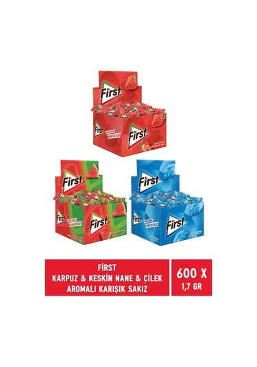 First Keskin Nane & Çilek & Karpuz Aromalı Tekli Sakız 600 x 1.7 G
