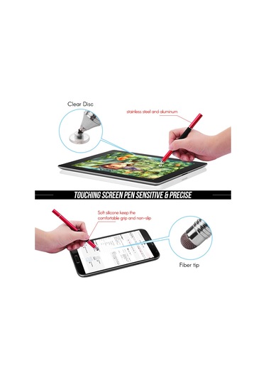 Vkemall Kırmızı Metal 3'ü 1 Toplama: Dijital Dokunmatik Ekran Stylus Kalem + Yazı Kalemi + Değiştirilebilir Uçlar - Telefon Ve Tabletler İçin Kutulu Set