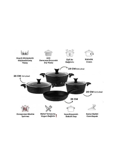 Taç 3455 Master Cook 7 Parça Granit Tencere Seti