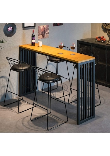 Ilgitrafik Bar Masası Yüksek Mutfak Masası, Retro Tasarım Ahşaplı Masa
