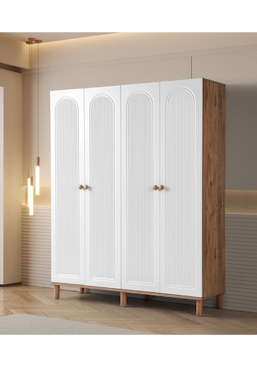 Bohem Çiğdem 4 Kapaklı Çekmeceli Elbise Dolabı Gardrop 160cm