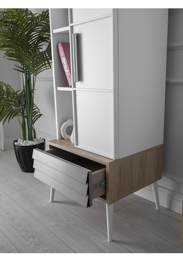 Asil Kapaklı Çekmeceli Kitaplık 55x45x172cm Beyaz