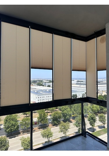 Blind-x Bej Plise Katlanır Cam Balkon Perdesi, Ofis Perdesi, Mutfak Perdesi, Salon Perdesi