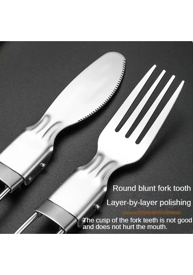 Besthome1 3 Parça Taşınabilir Kamp Seti, Gümüş Renkli Çatal Bıçak Kaşık Gümüş