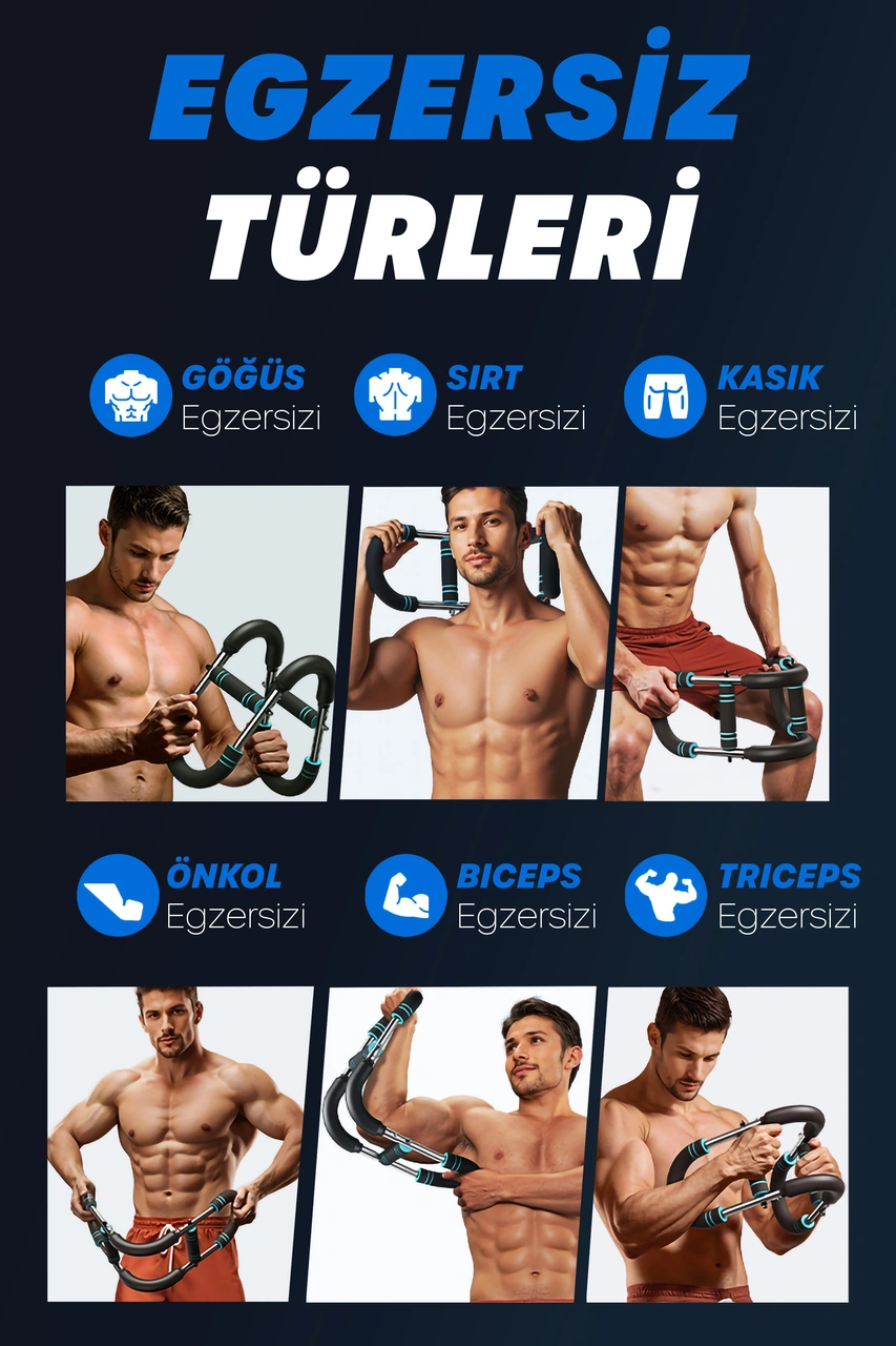 3x Power 35-60kg Ayarlanabilir Üçlü Metal Yaylı Göğüs & Kol Full Body Egzersiz Aleti Fitness Bar