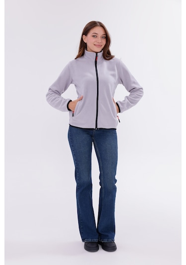 Monox Kadın Slim Fit Tam Fermuarlı Polar Ceket Gri