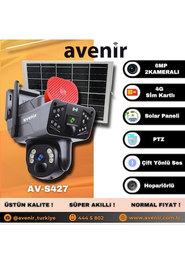 Avenir Av-s427 Modeli 4g 6mp Dual Lens Güneş Panelli Solar Kamer