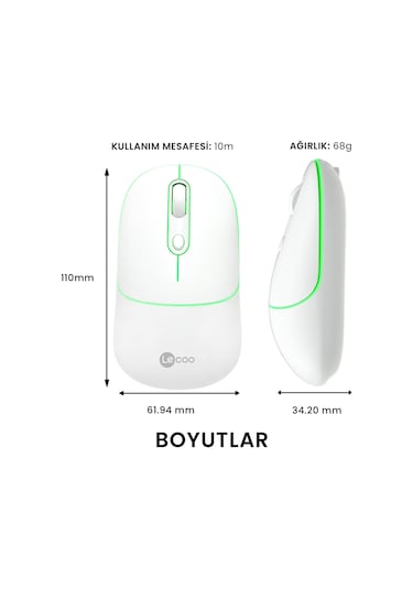 Lecoo WS210 Kablosuz 1600DPI 6 Tuşlu Çift Modlu RGB Şarj Edilebilir Sessiz Mouse