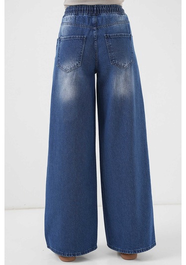 Gabria Bel Lastikli Bol Paça Jean Pantolon Mavi