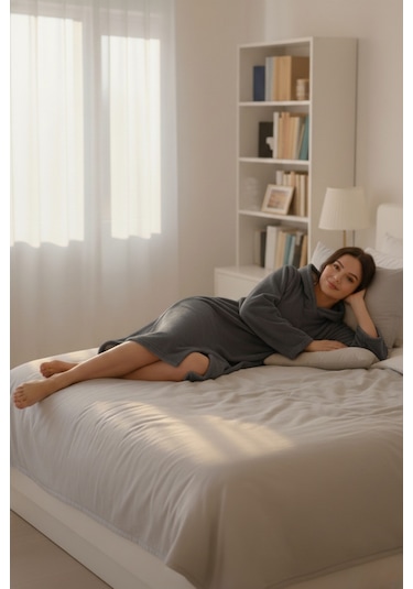 Serona Wellsoft Peluş Kapüşonlu Uzun Panço Yumuşak Dokulu Giyilebilir Tv Battaniyesi Antrasit S/m Antrasit