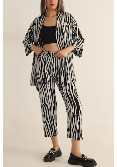 Trend Alisse Zebra Desenli Kimono Kadın Alt Üst Takım Çok Renkli