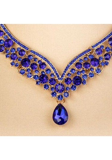 Yeşil 1 Takım Gelin Küpe Kolye Su Damlası Şeklinde Rhinestones Takı Geometrik Ayarlanabilir Takı Seti Düğün İçin Yeşil