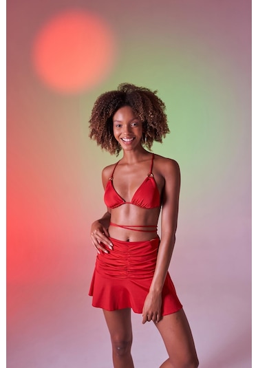 Holly Lolly Üçgen Bağcıklı Ayarlanabilir Delphi Bikini Üstü Kırmızı