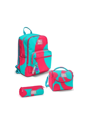 Coral High Neon Mercan Turkuaz Desenli 3 Lü Okul Çanta Seti Set0123685 Mercan
