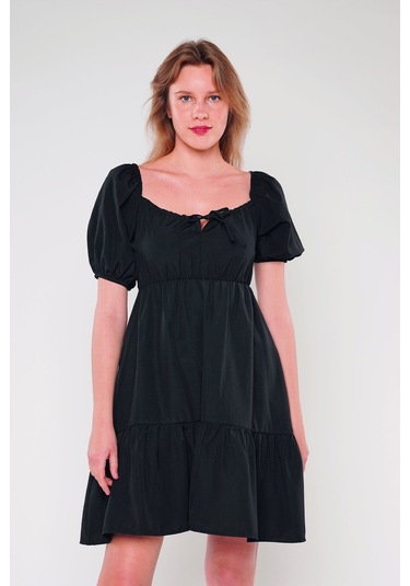 Gabria Omuz Büzgülü Elbise Sıyah Siyah