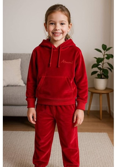 Stella Butik Nakışlı Fransız Kadife Garson Boy Takım Kırmızı
