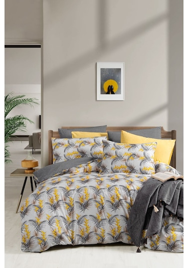 Lastikli Çarşaflı Tek Kişilik Nevresim Takımı Monyell Sarı