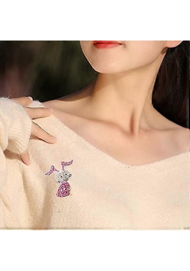 Kadınlar Kızlar Gençler İçin Pembe Tavşan Hayvan Broş Pin Altın Kaplama Sevimli Kristal Karikatür Tavşan Broşlar Yaka İğneleri Şanslı Dekor Elbise Aksesuarları Paskalya Ho Çok Renkli