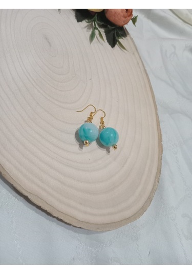 Mavi Parlak Top Küpe Mavi