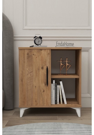 Vela Tek Kapaklı 2 Açık Bölmeli Komodin & Şifonyer Yatak Odası Başucu Düzenleyici Komidin - Çam