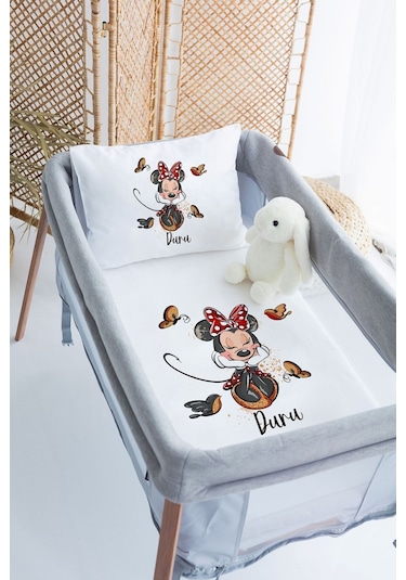 Lilabio %100 Pamuk Saten İsme Özel İsimli 70x120 Park Yatak Nevresim Seti Mutlu Minnie