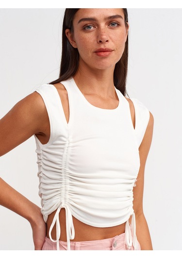 Dilvin Önü Büzgülü Triko Atlet  Ekru
