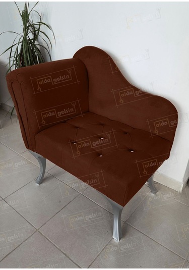 Yeni Model Tekli Köşe Koltuğu Josefin Bench Gümüş Ayak Kahve