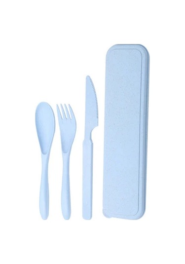 Honeybeeshop Mavi Çatal Kaşık Bıçak Seti 3ü 1 Arada Taşınabilir Kamp Ve Piknik Ürünleri Mavi