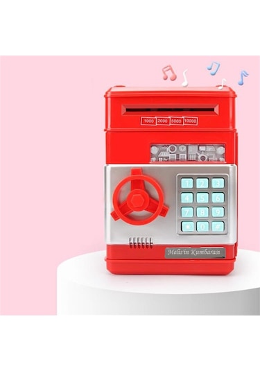 Kişiye Özel Şifreli Otomatik Kağıt Para Alan Kasa Kumbara Kırmızı