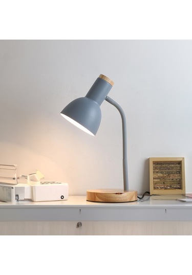 Petrix 34614 Ahşap Tabanlı Nordic Usb Masa Lambası Gri