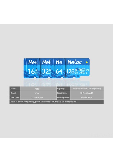 Kangvka Netac P500 16gb Mikro Sd Kart - Uhs-1 Class10, 80mb/s Okuma Hızı, Kameralar, Araç Kaydediciler İçin Dayanıklı Hafıza Kartı Deniz Mavisi