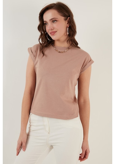 Lela Bisiklet Yaka % 100 Pamuk Basic Bayan T Shirt 5864121 Bisküvi