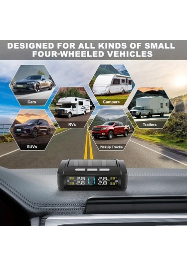 Boatshop1 Siyah 4 Sensörlü Ynf Tpms Lastik Basıncı Ve Sıcaklık Monitörü Güneş Usb Güçlü Zararsız Kurulum Titreşim Alarmı Tüm Araçlara Uygun