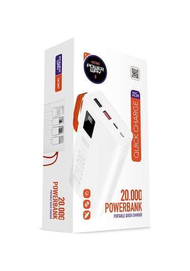 20.000 Mah. Pd 22.5w Hızlı Şarj Qc20 Beyaz Powerbank BEYAZ