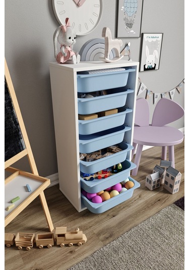 %100 Mdf - Medium Mono 7 Sepetli Oyuncak Dolabı Mavi