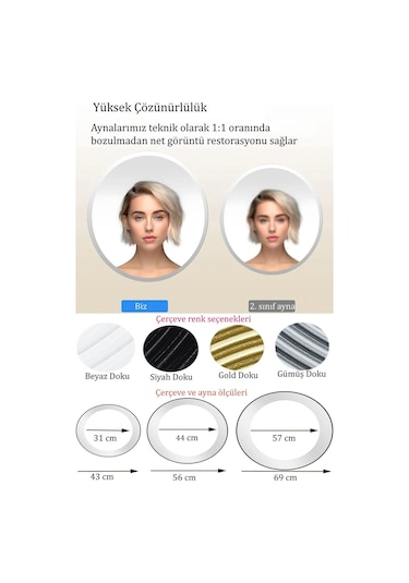 Safir Gümüş Dekoratif Ayna Yuvarlak Işlemeli Duvar Aynası 43 Cm Gümüş