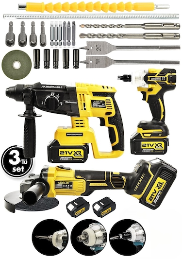 Assur ASR1022 21V Hilti Somun Sökme Taşlama 3'lü Set Sarı