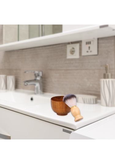 Moveevo Ahşap Erkek Sakal Tıraş Krem Kabı, Sabun Fincanı Ve Köpük Fırçası