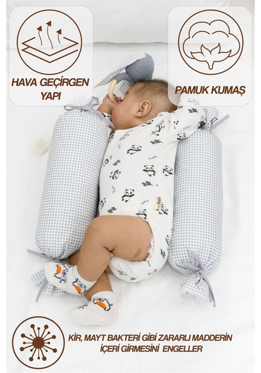 Mordesign Bebek Yuvarlanma Önleyici Yastık, Yenidoğan Yan Yatış Yastığı, Puffs Serisi Gri Zg987-2